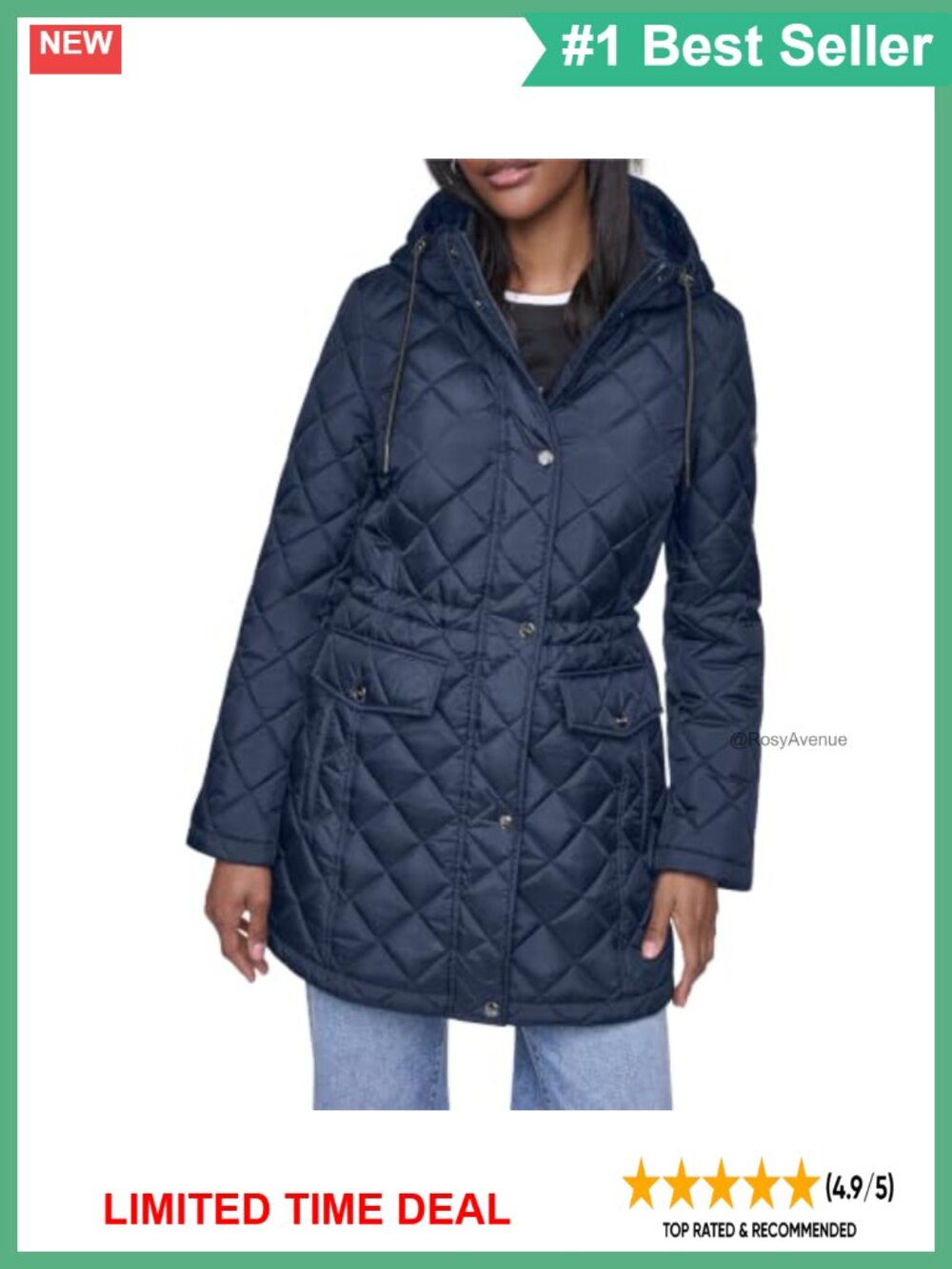 DKNY Diamond Quilted Hooded Jacket Nylon Lightweight 32" Long Sleeve